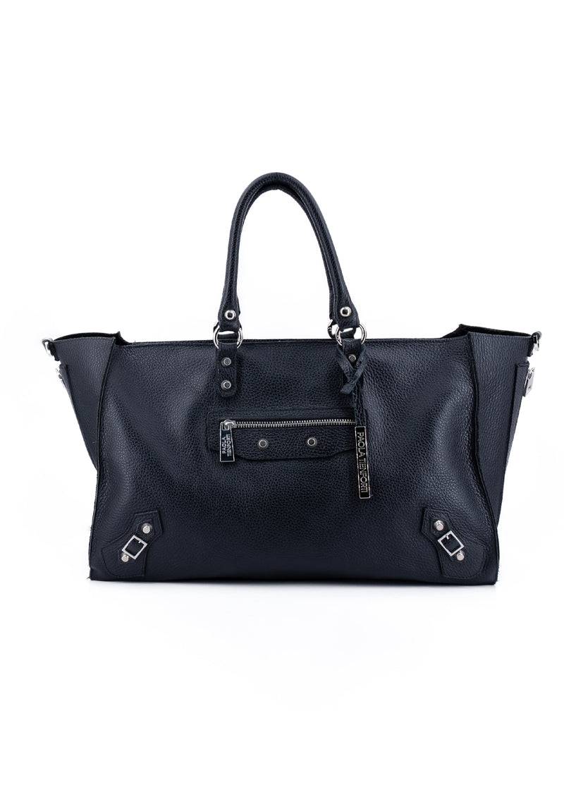 Paola T. Shopper in pelle morbida con dettagli argento Negozio