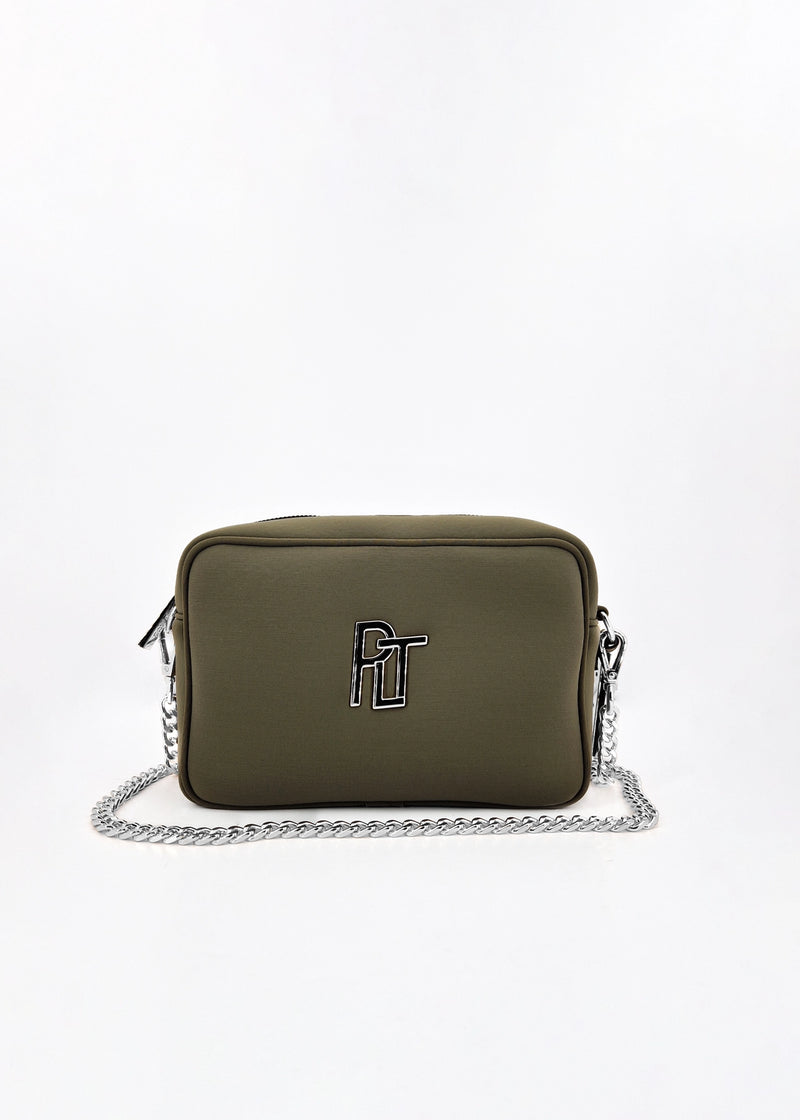 Paola T. Borsa a tracolla in neoprene con dettagli argento Italy