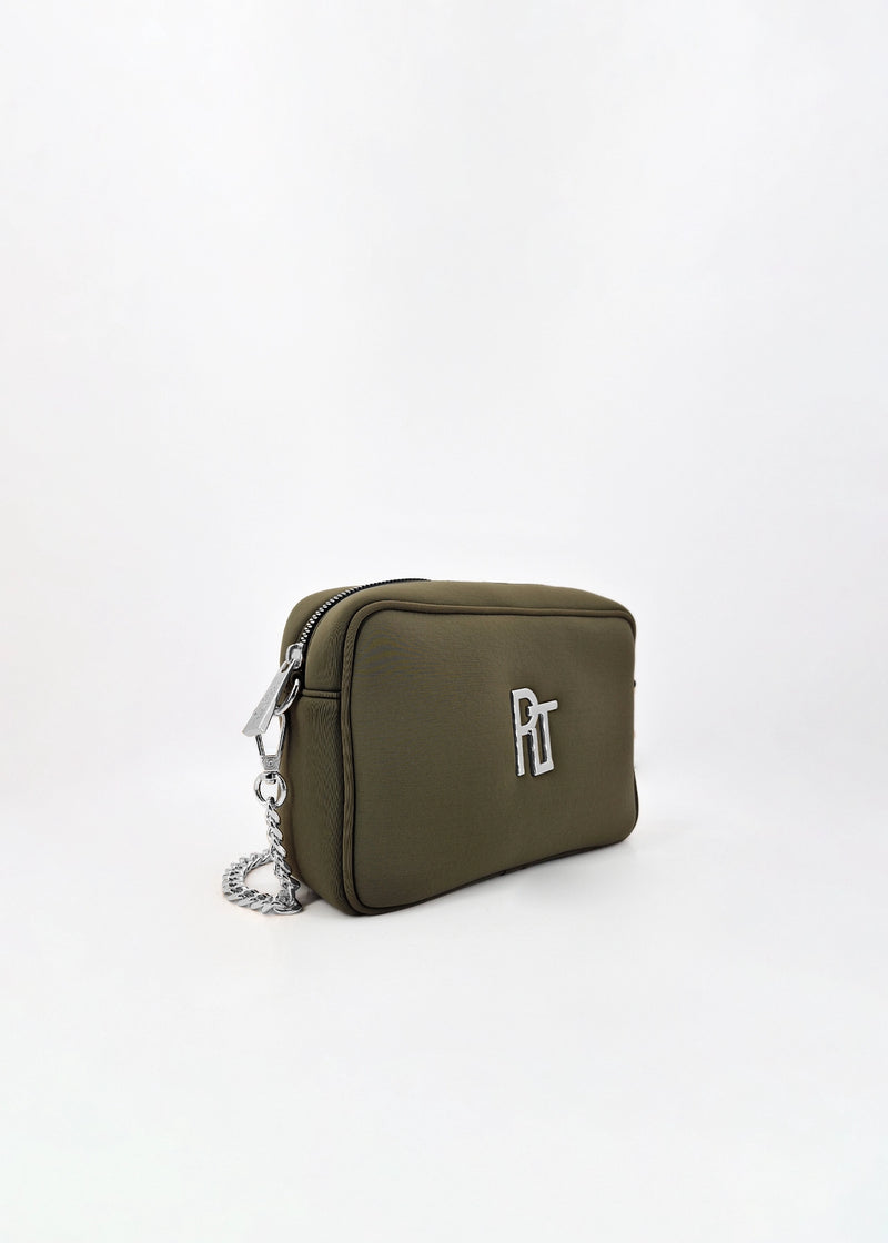 Paola T. Borsa a tracolla in neoprene con dettagli argento Italy