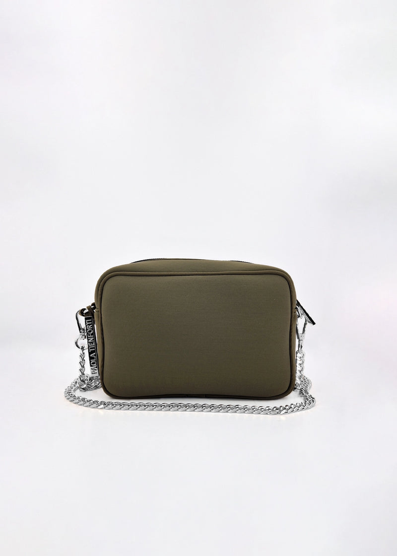 Paola T. Borsa a tracolla in neoprene con dettagli argento Italy