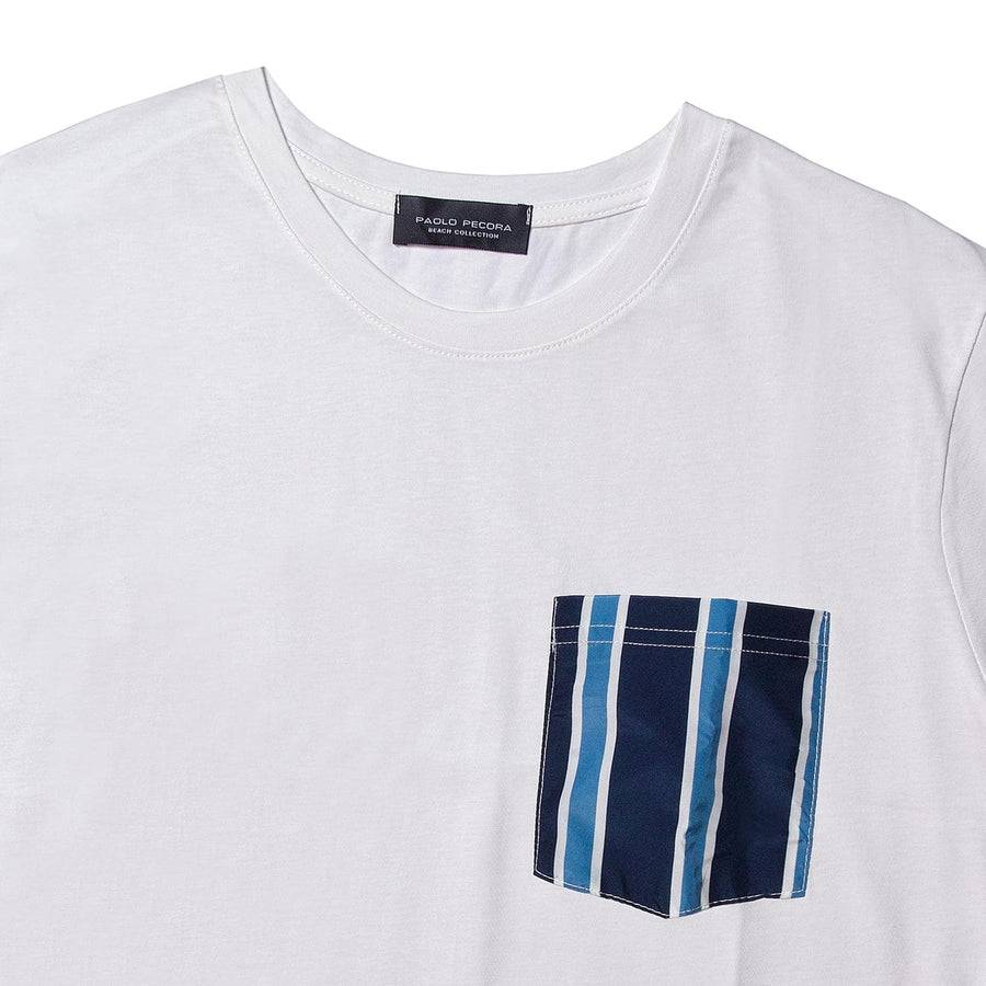 ﻿Paolo Pecora T-Shirt Bianca con Taschino A Righe Italia