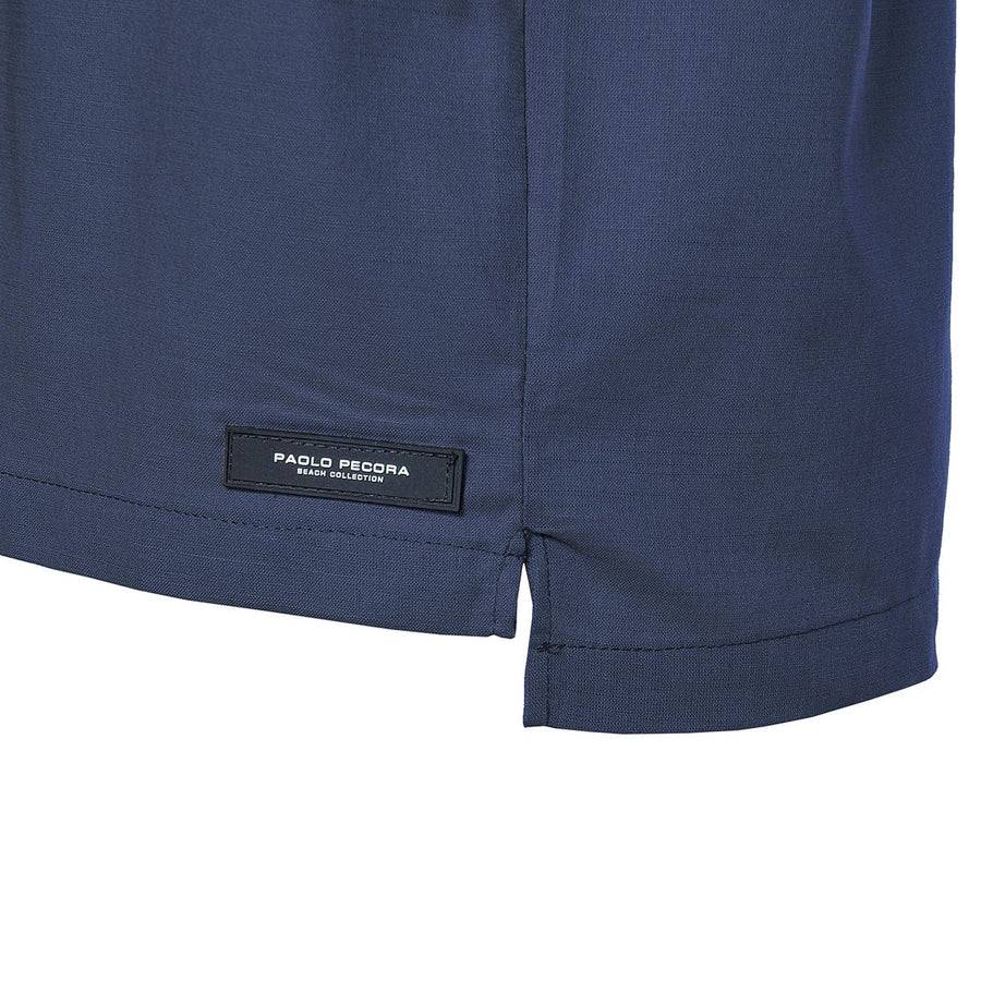 Paolo Pecora Camicia Regular in Lino Blue Navy con Bottoni Madreperla 2025