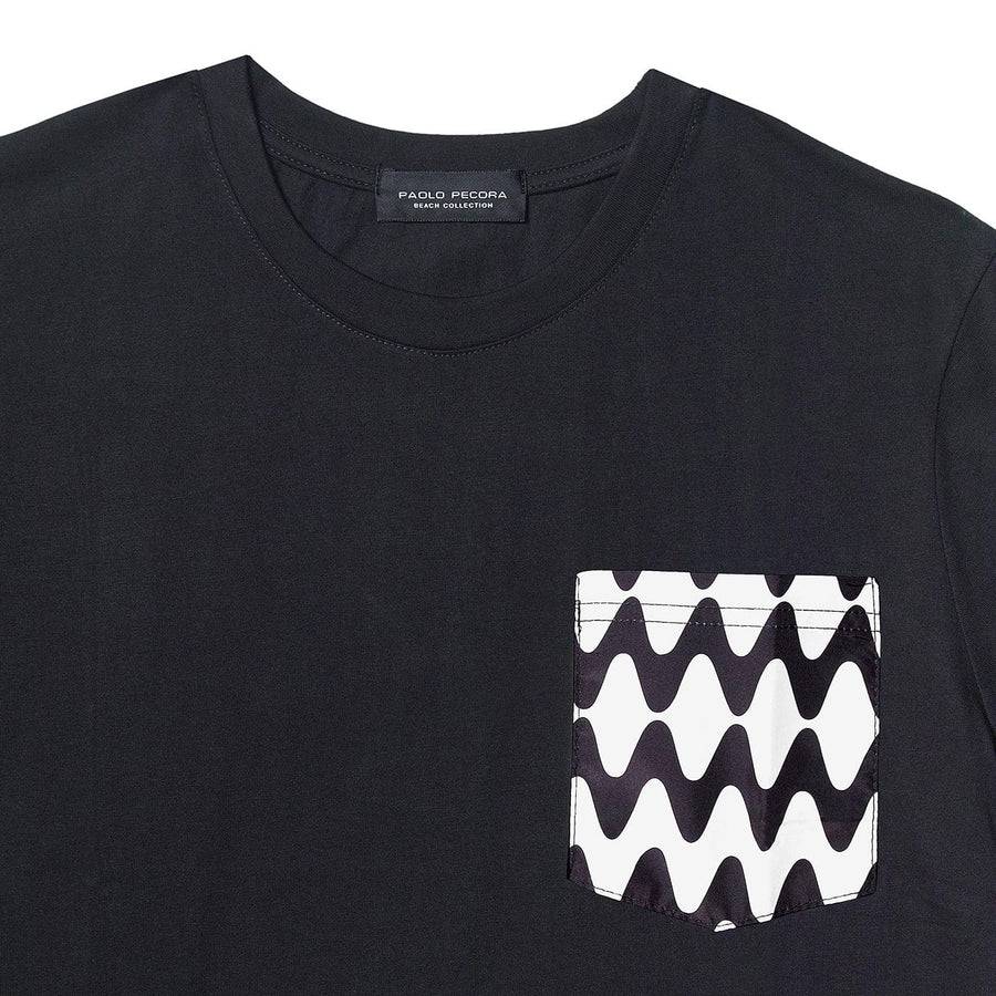 Paolo Pecora T-Shirt Girocollo Nera con Taschino Onda Qualità Garantita