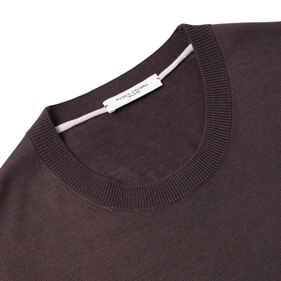 Paolo Pecora Maglia Girocollo in Seta Cotone Extrafine - Ebano Shopping Online