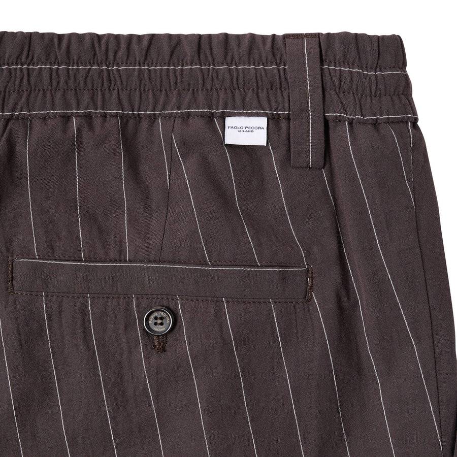 Paolo Pecora Pantalone Tela Seersucker Gessato - Ebano Sottocosto