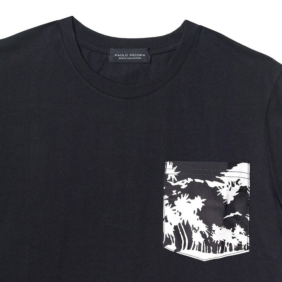 Paolo Pecora T-Shirt Girocollo Nera con Taschino Stampato Outlet
