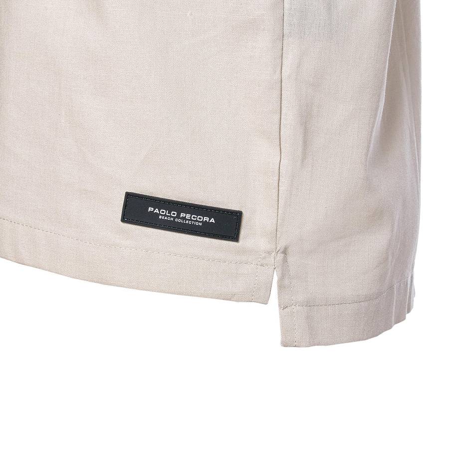 Paolo Pecora Camicia Regular in Lino Beige con Bottoni Offerte