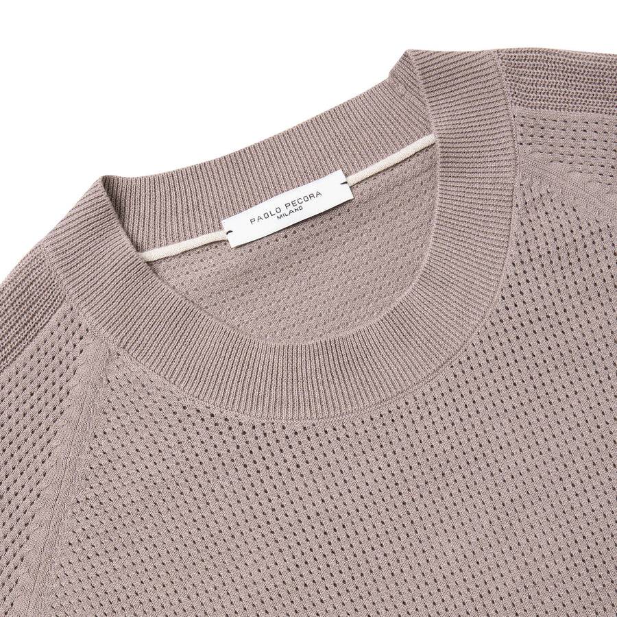 Paolo Pecora Maglia in Cotone Crepe Extrafine - Tortora Lavorazione Traforo Saldi Di Fabbrica