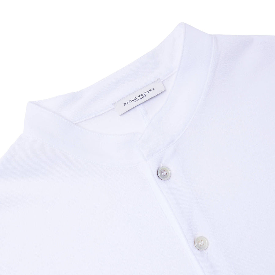 Paolo Pecora Polo Coreana in Cotone Piquet - Bianco Vendite Flash