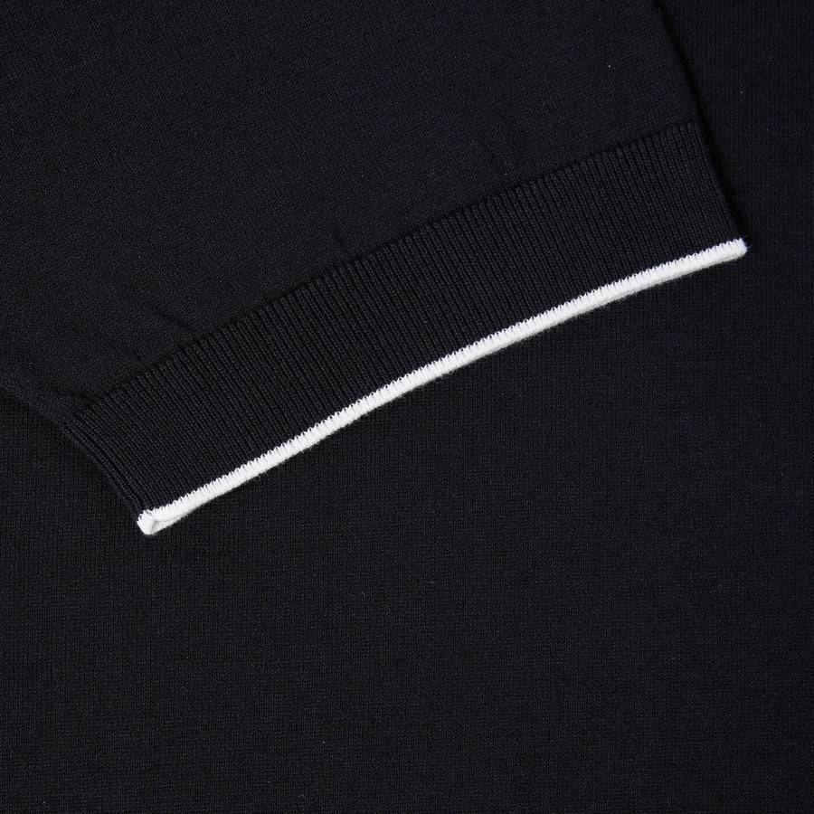 Paolo Pecora Maglia Girocollo in Cotone Extrafine - Nero con Dettagli Bianchi In Saldo