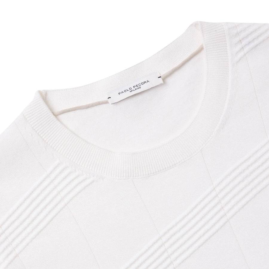 Paolo Pecora Maglia in Cotone Crepe Extrafine - Bianco Motivo Diagonale Consegna Veloce