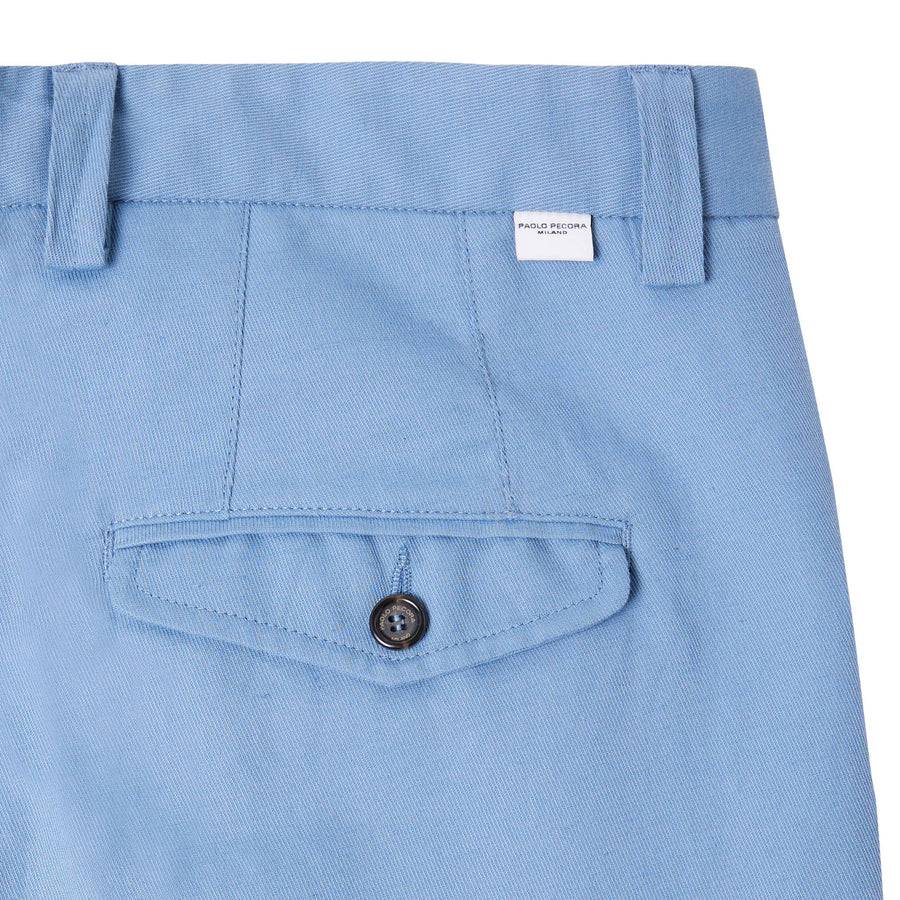Paolo Pecora Chino in Tela di Cotone Lino - Azzurro Promozione Limitata