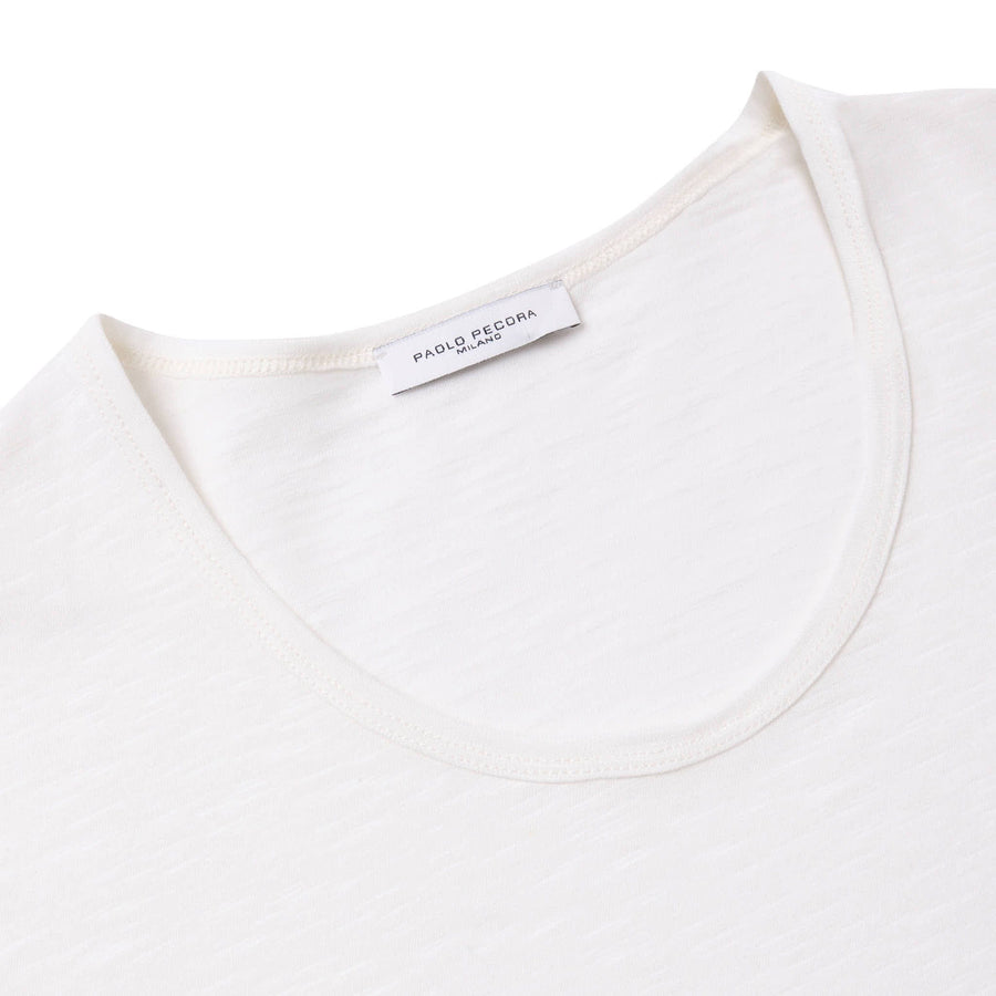 Paolo Pecora T-shirt Jersey Cotone Lino - Bianca Shopping Online