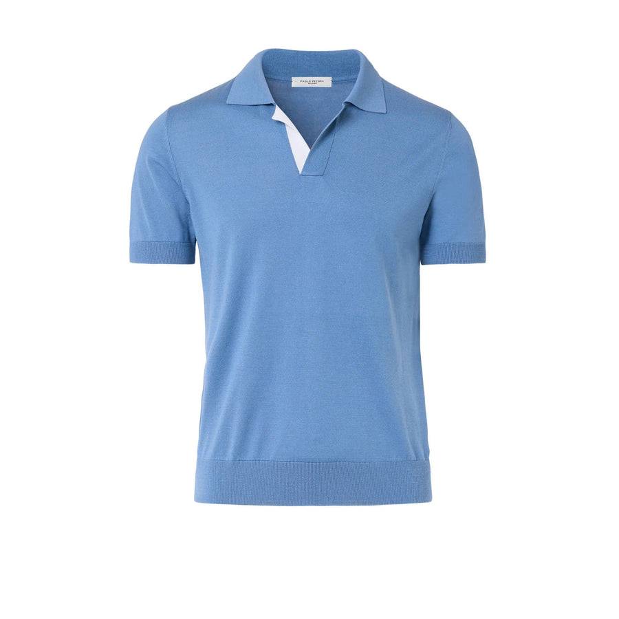 Paolo Pecora Polo in Seta Cotone Extrafine - Azzurro Polvere