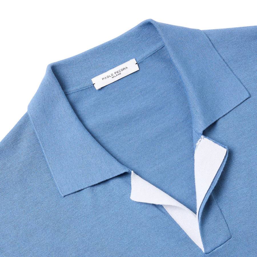 Paolo Pecora Polo in Seta Cotone Extrafine - Azzurro Polvere Affare Del Giorno