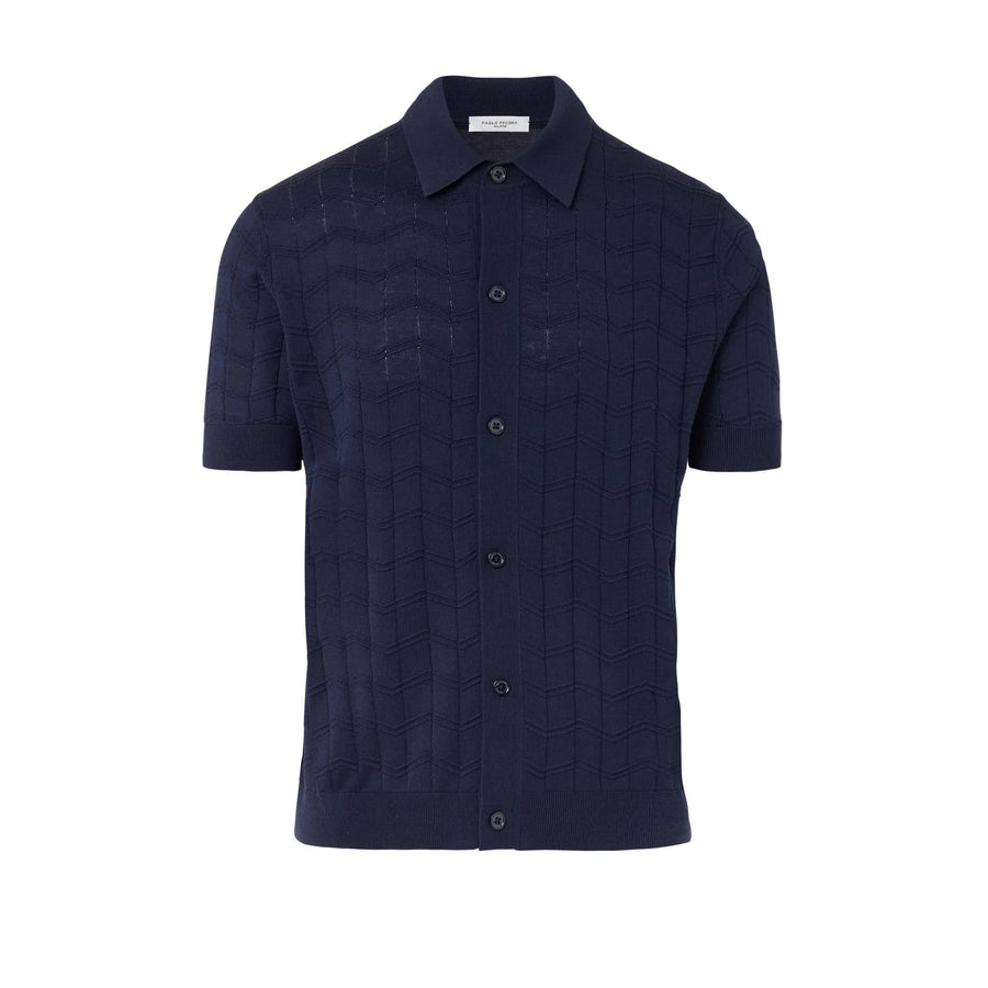 Paolo Pecora Polo Manica Corta in Seta Cotone Extrafine - Blu Navy Convenienza
