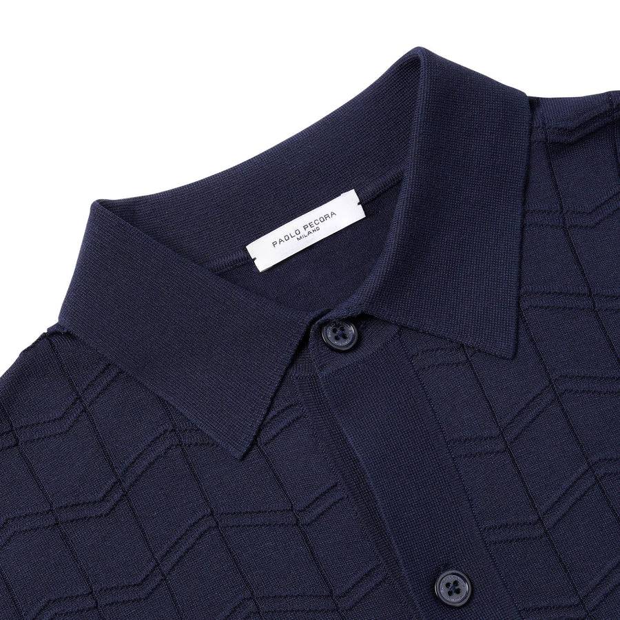 Paolo Pecora Polo Manica Corta in Seta Cotone Extrafine - Blu Navy Convenienza