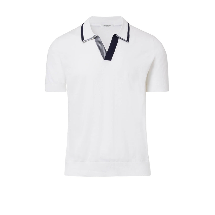Paolo Pecora Maglia in Cotone Extrafine - Bianco Latte/Navy Novità