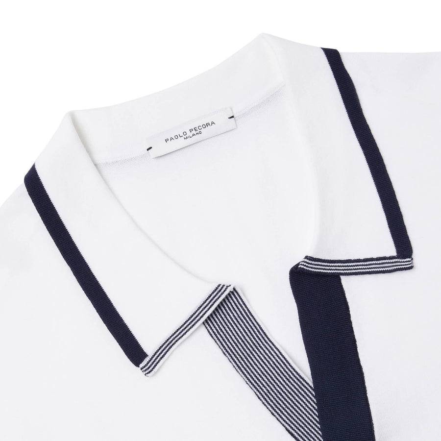 Paolo Pecora Maglia in Cotone Extrafine - Bianco Latte/Navy Novità
