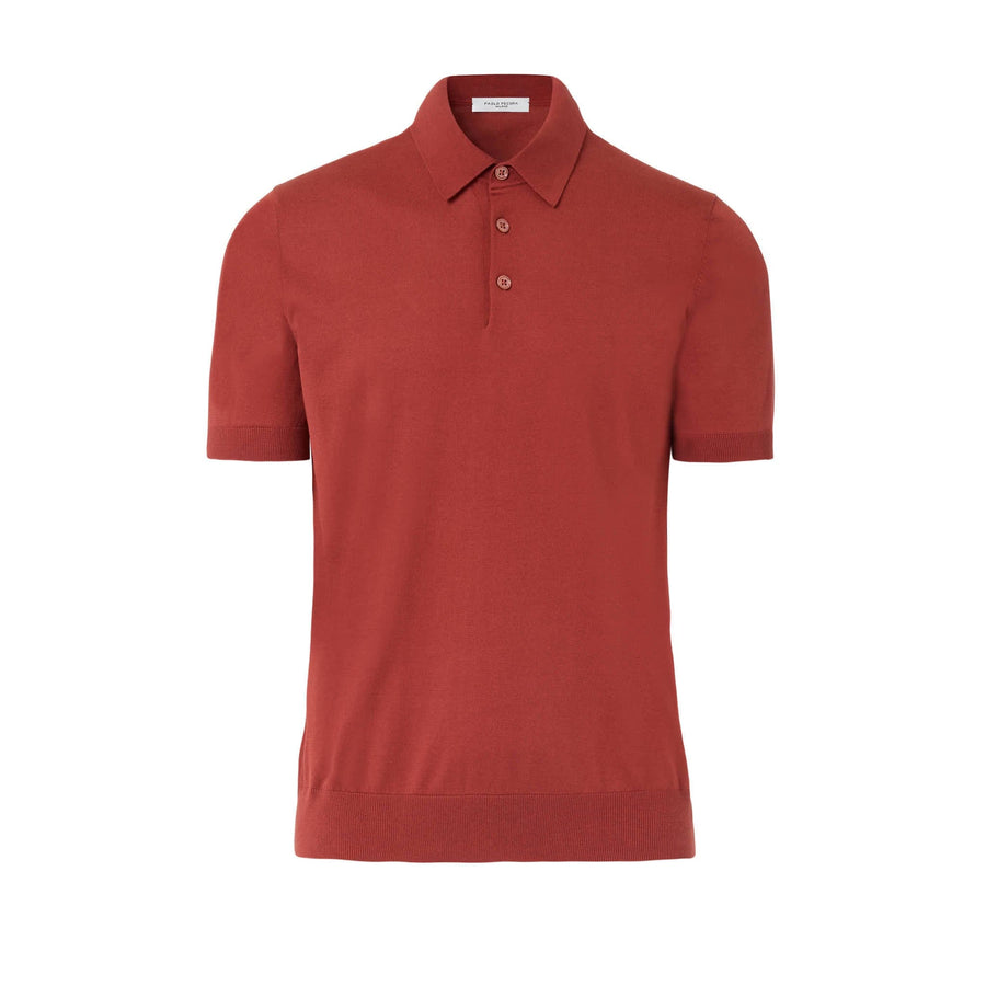 Paolo Pecora Polo Manica Corta in Puro Cotone Extrafine - Rosso Granata Sconto