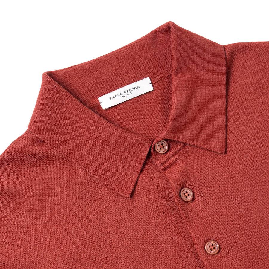 Paolo Pecora Polo Manica Corta in Puro Cotone Extrafine - Rosso Granata Sconto