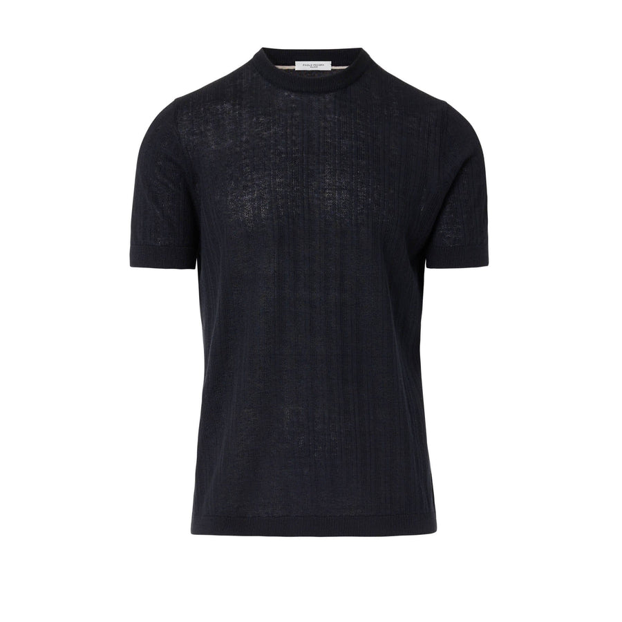 Paolo Pecora Maglia Manica Corta in Lino Cotone Extrafine - Nero Offerta