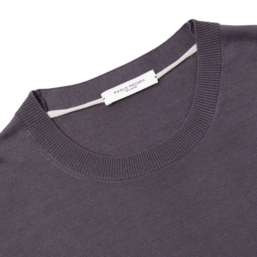 Paolo Pecora Maglia Manica Lunga in Seta Cotone Extrafine - Grigio Antracite Outlet