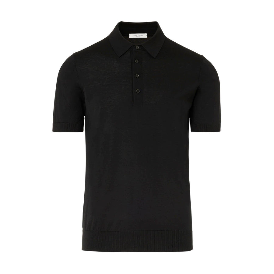 Paolo Pecora Polo in Maglia Nera di Seta Cotone Extrafine In Vendita