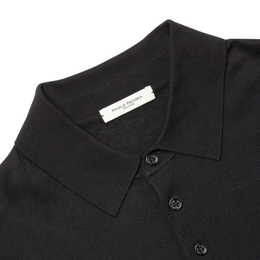 Paolo Pecora Polo in Maglia Nera di Seta Cotone Extrafine In Vendita