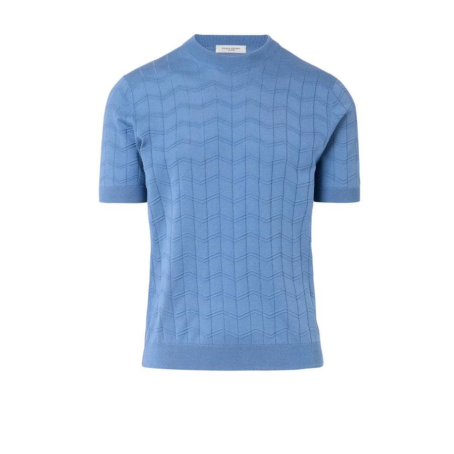 Paolo Pecora Maglia Chevron Seta Cotone- Azzurro Italy