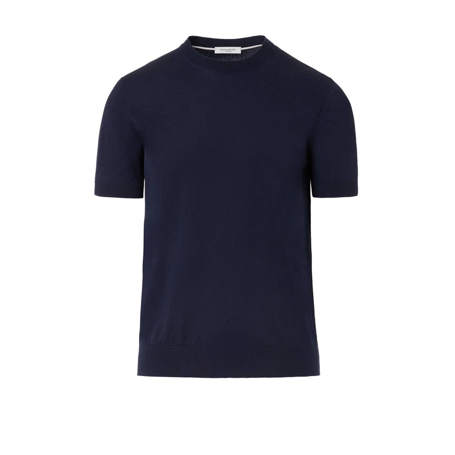 Paolo Pecora Maglia Girocollo in Puro Cotone Extrafine - Blu Navy 2025