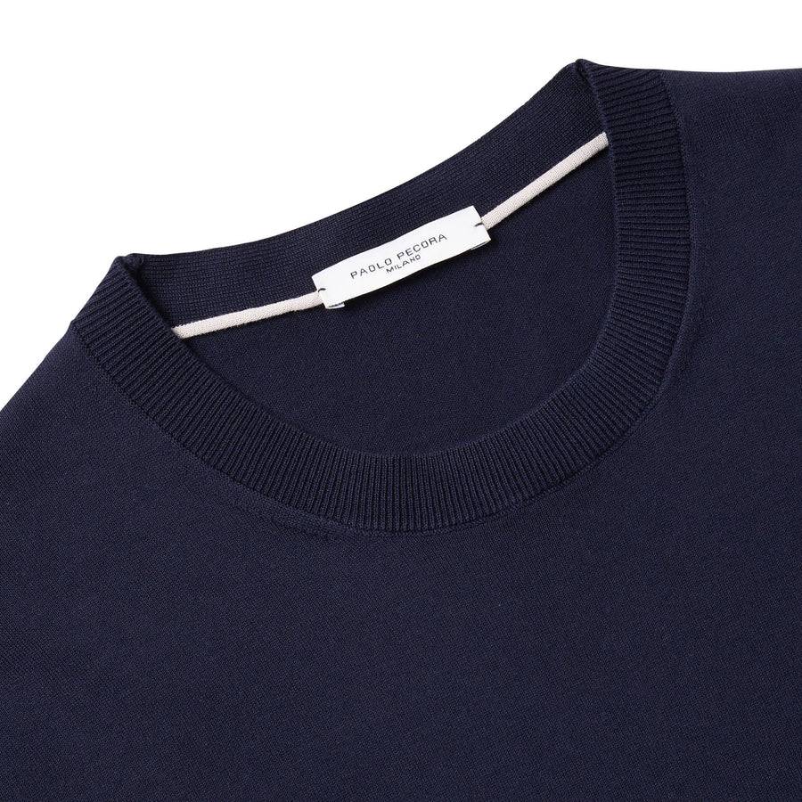 Paolo Pecora Maglia Girocollo in Puro Cotone Extrafine - Blu Navy 2025