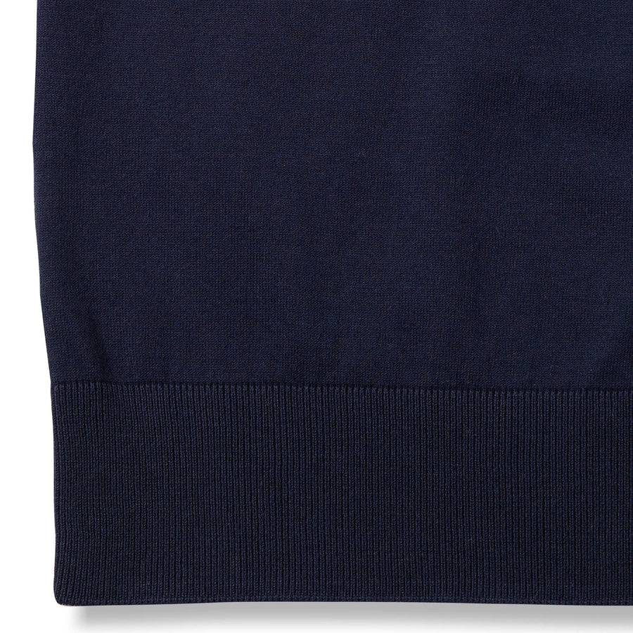 Paolo Pecora Maglia Girocollo in Puro Cotone Extrafine - Blu Navy con Dettagli Bianchi In Linea