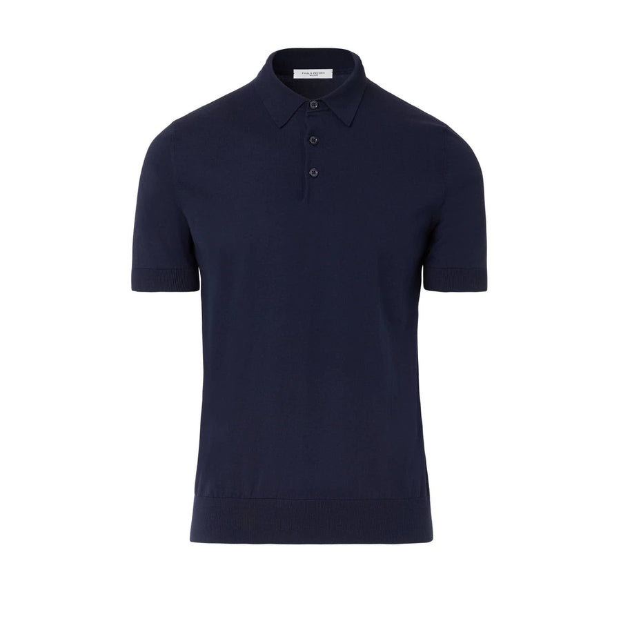 Paolo Pecora Polo Manica Corta in Cotone Extrafine - Blu Navy Nuovo