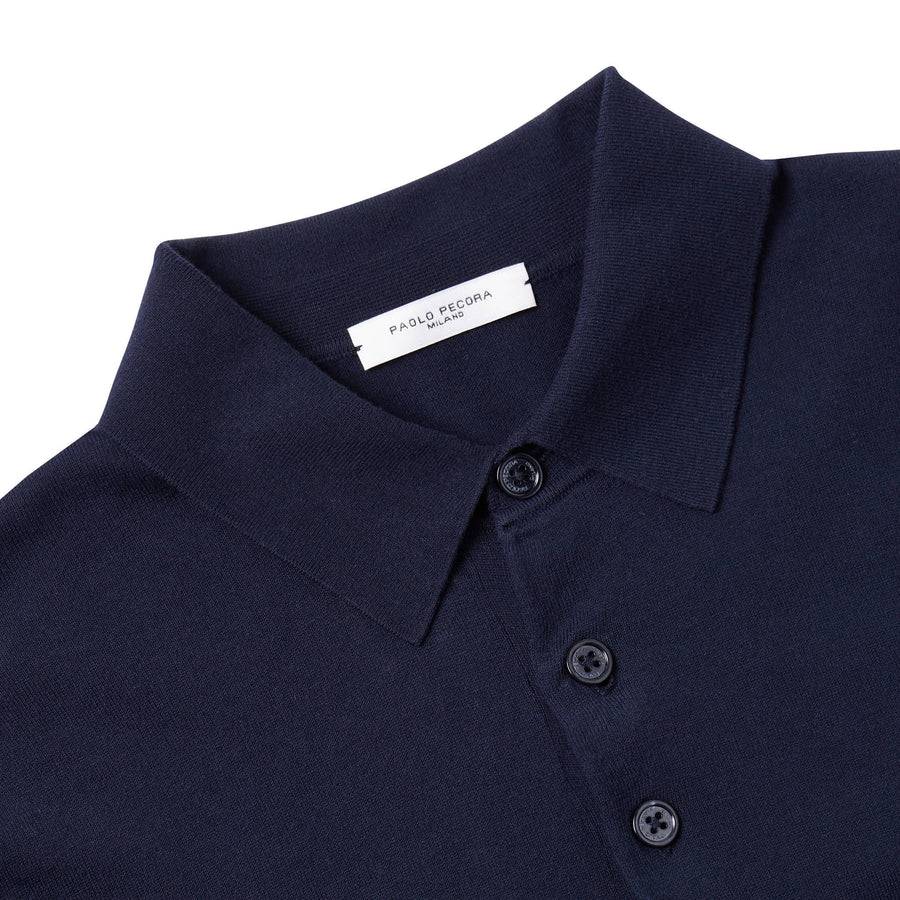 Paolo Pecora Polo Manica Corta in Cotone Extrafine - Blu Navy Nuovo