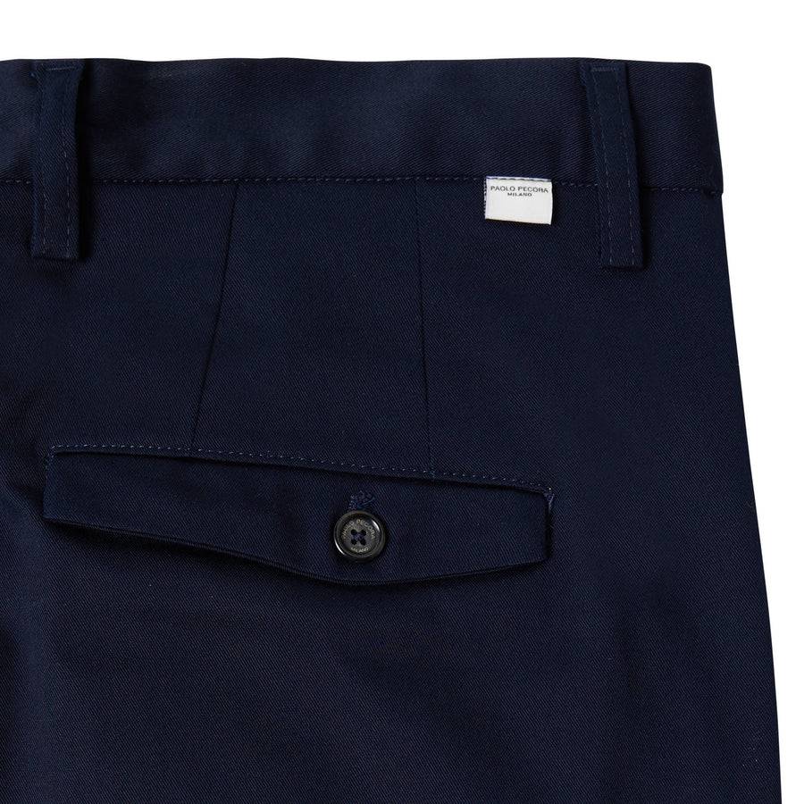 Paolo Pecora Chino Sartoriale in Gabardina di Cotone - Blu Navy Qualità