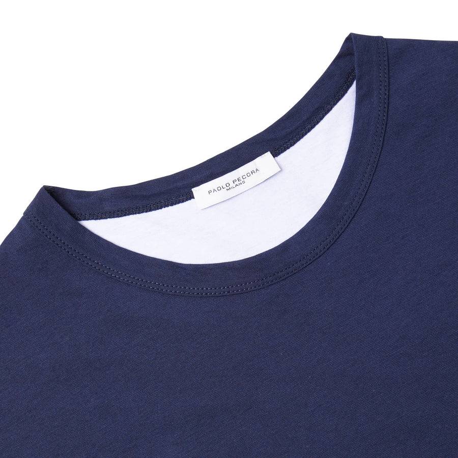 Paolo Pecora T-Shirt in Jersey e Contrasti - Blu Navy Promozione