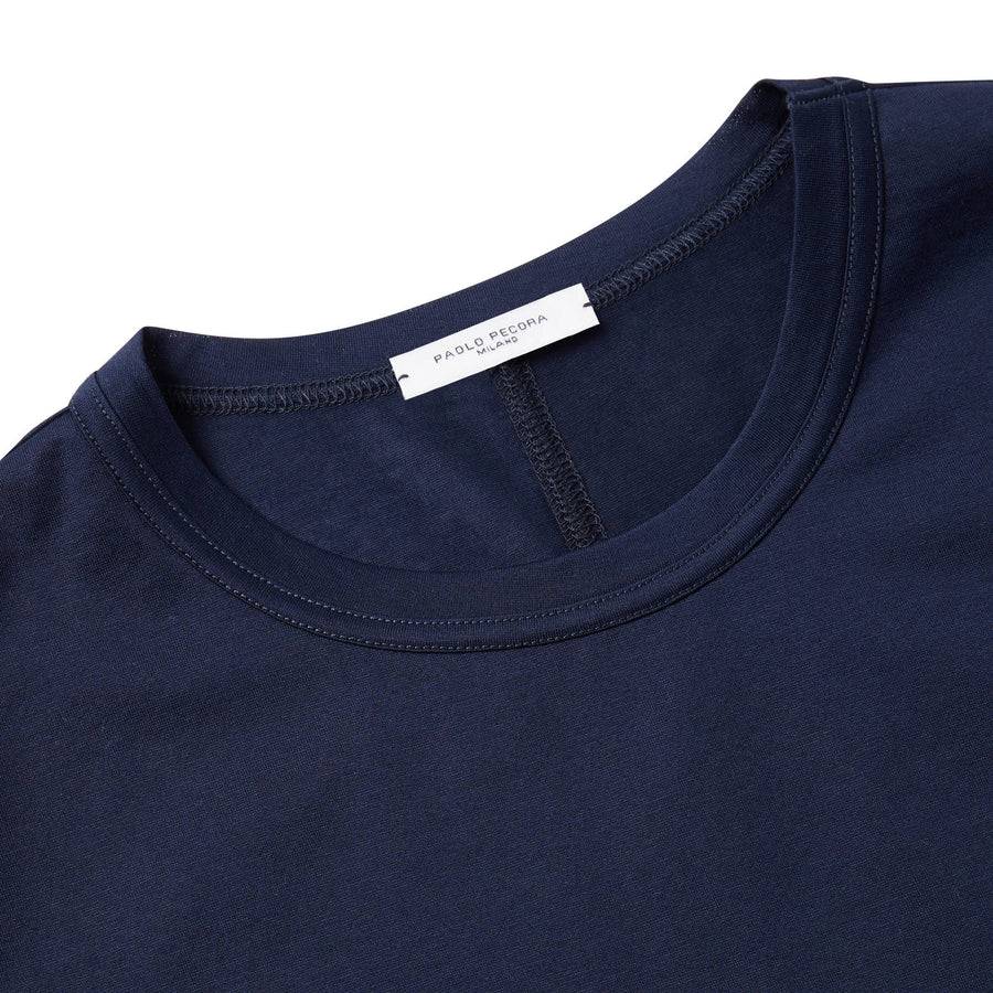 Paolo Pecora T-Shirt in Jersey Lucido - Blu Navy Spedizione Gratuita