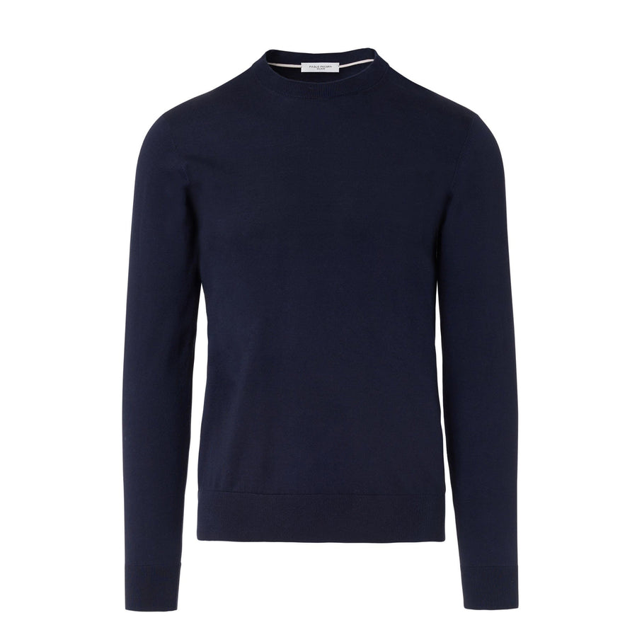 Paolo Pecora Maglia Manica Lunga in Puro Cotone Extrafine - Blu Qualità Garantita