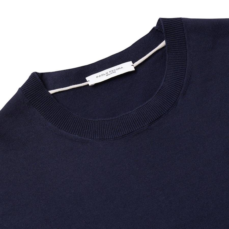 Paolo Pecora Maglia Manica Lunga in Puro Cotone Extrafine - Blu Qualità Garantita