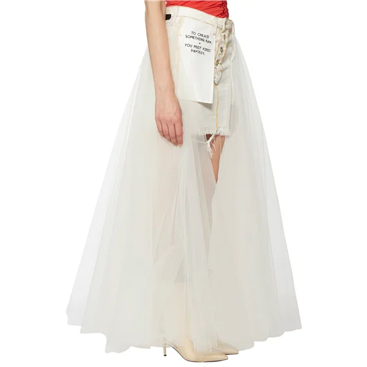 BEN TAVERNITI UNRAVEL GONNA LUNGA IN DENIM E TULLE Hotsell