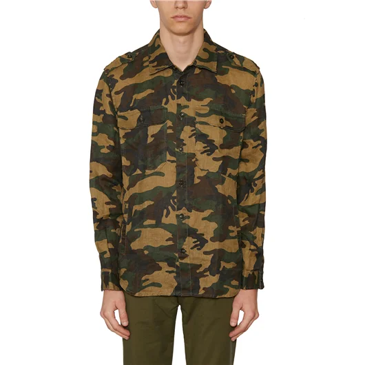 DANIELE ALESSANDRINI CAMICIA CAMOUFLAGE IN LINO Spedizione Gratuita