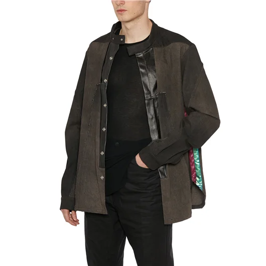 RICK OWENS GIUBBINO IN DENIM SPLINTERED OUTHERSHIRT Comprare a buon mercato