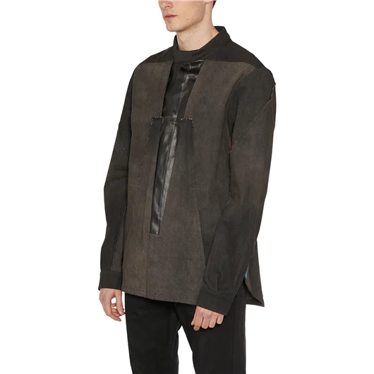 RICK OWENS GIUBBINO IN DENIM SPLINTERED OUTHERSHIRT Comprare a buon mercato