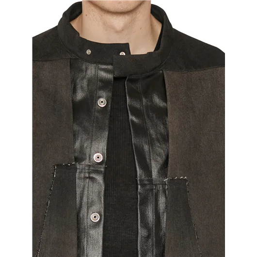 RICK OWENS GIUBBINO IN DENIM SPLINTERED OUTHERSHIRT Comprare a buon mercato