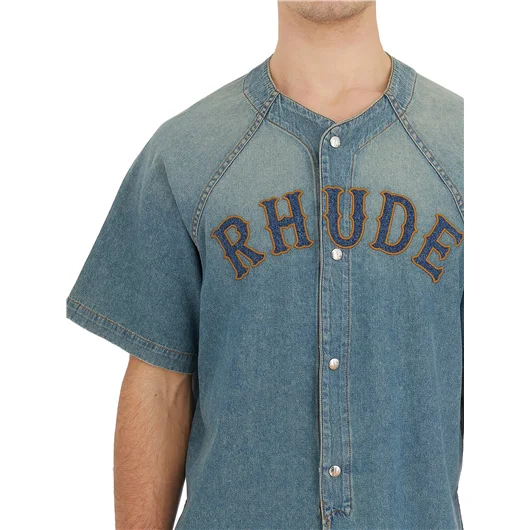 RHUDE CAMICIA BASEBALL IN DENIM Liquidazione