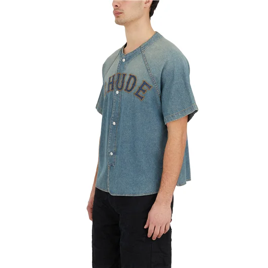 RHUDE CAMICIA BASEBALL IN DENIM Liquidazione