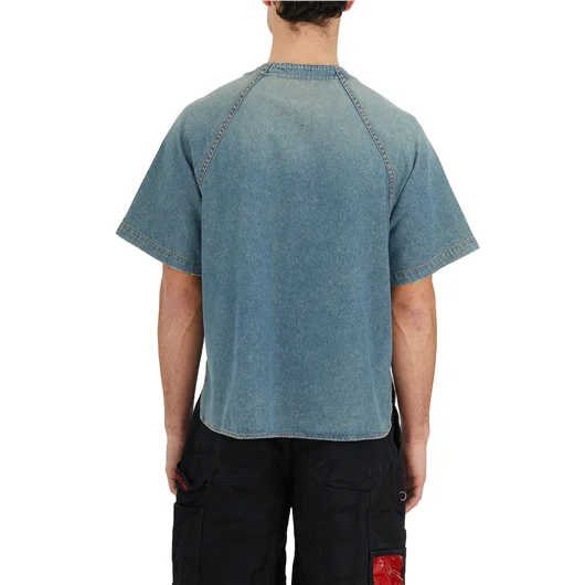 RHUDE CAMICIA BASEBALL IN DENIM Liquidazione