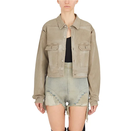 RICK OWENS DRKSHDW GIACCA IN DENIM CAPE SLEEVE CROPPED OUTERSHIRT Vendita