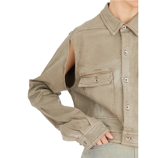 RICK OWENS DRKSHDW GIACCA IN DENIM CAPE SLEEVE CROPPED OUTERSHIRT Vendita